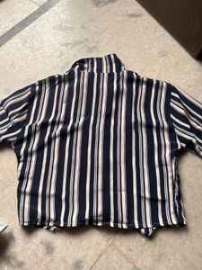 Bkue and white Striped Button-Down Top