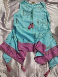 Aqua & Purple Tasseled Top