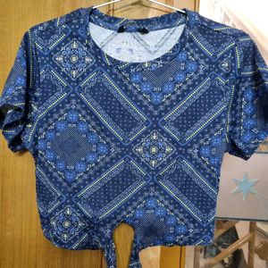 Patterned Tie-Front Crop Top