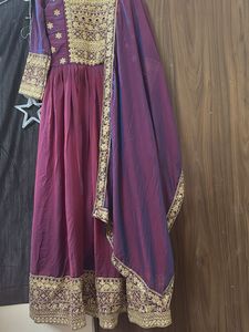Elegant Maroon &amp; Gold Anarkali Suit