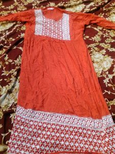 Embroidered Orange Kurta