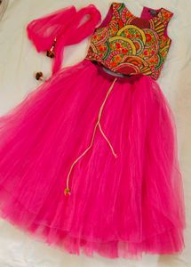 Pink Ghagra ,Top And Dupatta Set
