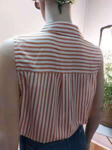 Thrifted Striped Tie-Front Sleeveless Blouse