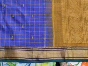 Blue And Golden  Checked Saree