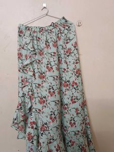 Floral Ruffle High-Low Skirt