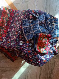Blue Bandhani Scarf with Tassels