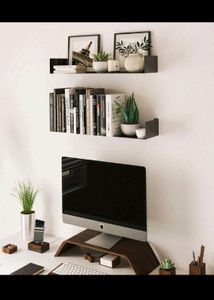 Set of 2 Wall Mount Metal U Shape Book/DVD Shelf