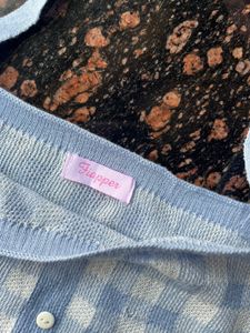 Blue Gingham Knit Crop Top