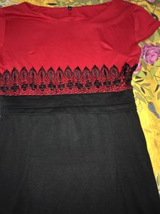 Women Korean Dress Red Black