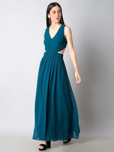 Pantaloon Elegant Teal Cutout Maxi Dress