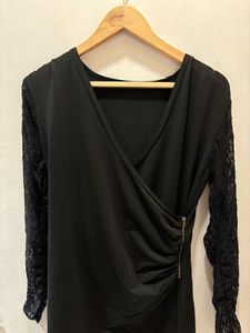 Beautiful Black Lace Sleeve Wrap Top