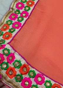 Crepe Silk Saree With Colorful Thread And Gold Thr