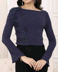 Navy Floral Embellished Top