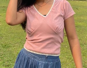 Pink Lace Trimmed Top