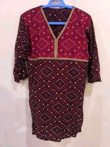 Maroon and red rajasthani tie-dye kurti