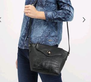 Black Textured Leather Sling Bag
