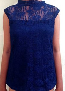 Blue Lace Mock Neck Top