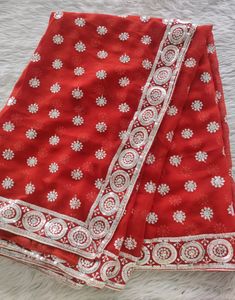 Women Red Sequence Saree With Blouse