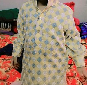New Yellow Chikankari Punjabi/kurta For Baby, Kids With Collar And White Pants