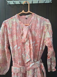 Floral Print Tie Neck Dress