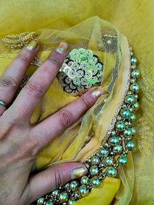 Golden Beaded Lacework Partywear Saree Blouse