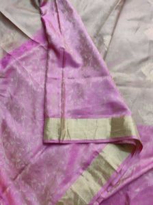 Unused Chickoo And Pink Silk Saree