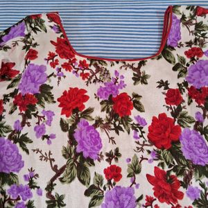 Floral Red - Off White Churidar Top