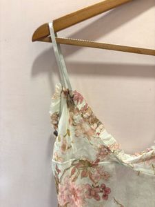 Beautiful Floral Ruffle Trim Mesh Top