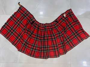Red Plaid Pleated Skirt/ Wrap Skirt