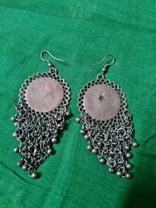 Oxidised Silver Jhalar Long Earing