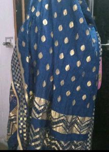 Elegant Blue Dupatta with Silver Detail
