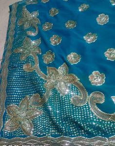 Heavy Fully  Work Blue Color Saree