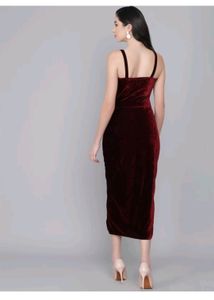Maroon Velvet Slit Dress