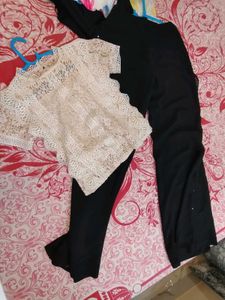 Crochet Top With Straight Georgette Pants