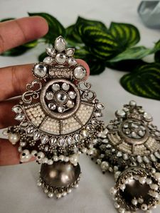 Silver Heavy Beaded And Stone Earrings ( Women)