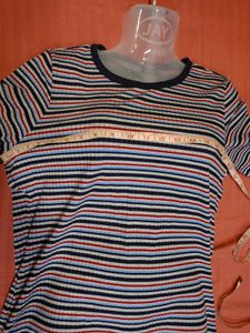 Casual Striped Ribbed Knit Half Sleeve Top 👕