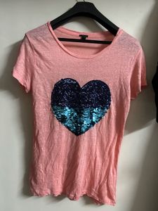 Cute Pink Heart Sequin Tee