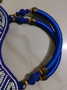 Blue Velvet Handbag With Diamonds Design