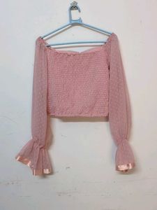 Pink Polka Dot Chiffon Top