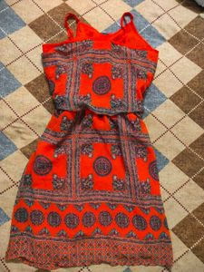 Orange Print Mini Dress