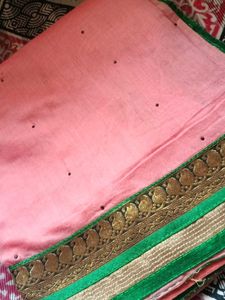 Pink Saree with Green Border