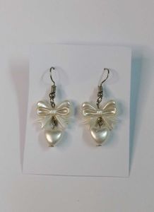 Trendy Handmade Pearl Bow Earrings with Heart