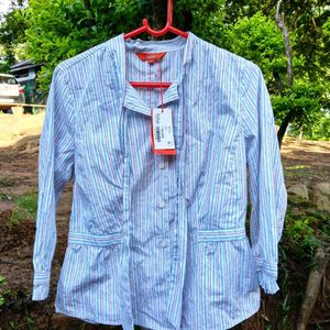 Striped Tie-Neck Blouse