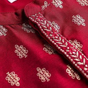 Kids Maroon&amp; Gold Kurta Dhoti Set