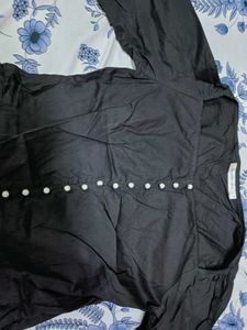 Black Peplum Top with Button Detail