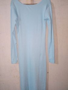 Blue Ribbed Midi Dress