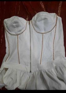 White Corset Top with Ruffle Hem