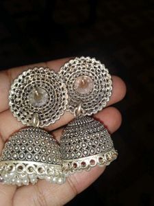 Oxidized Silver Jhumka Earrings