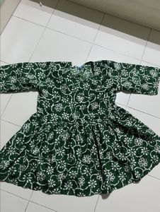 Green Floral Print short kurta