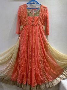 Peach Colour Anarkali Dress ( Net &amp; Silk Fabric)